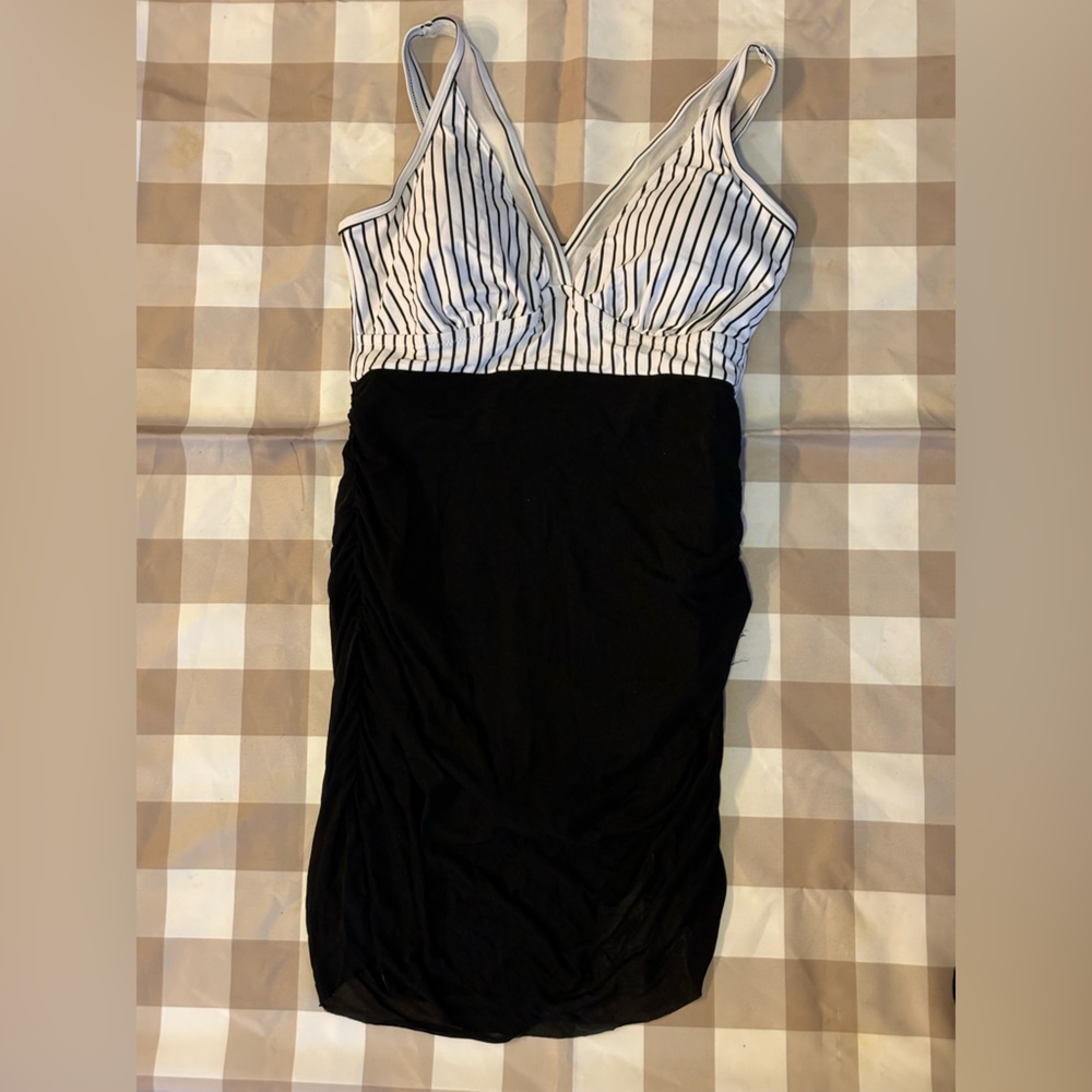 Striped Black and White Swim Dress